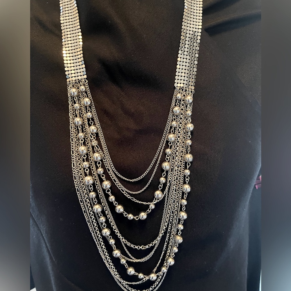 Multi-Strand Chain and Mesh Necklace
